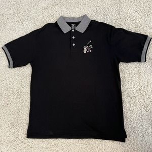 VINTAGE '9OS GOLF POLO SHIRT MENS MED MARVIN THE MARTIAN WARNER BROS S/S BLACK